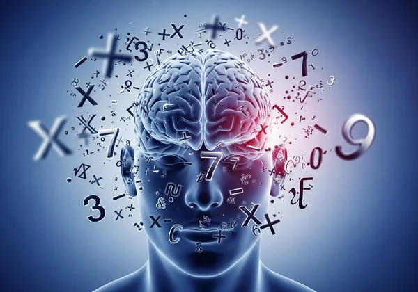Immagine astratta di un cervello che fatica con numeri e concetti matematici