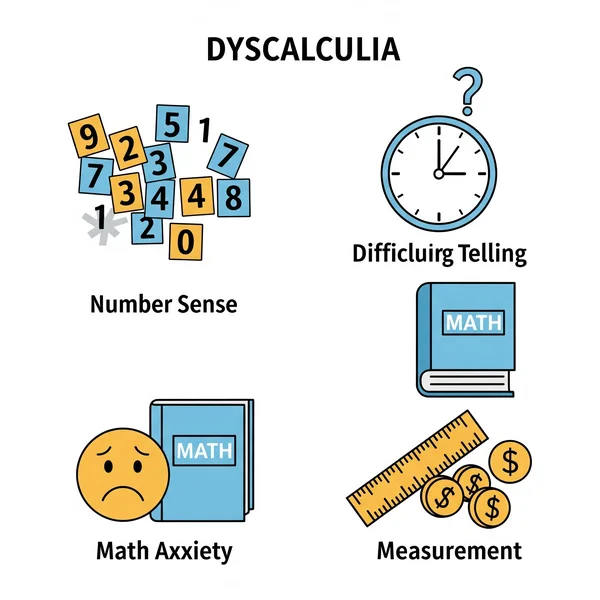 Overview of common dyscalculia symptoms and signs.