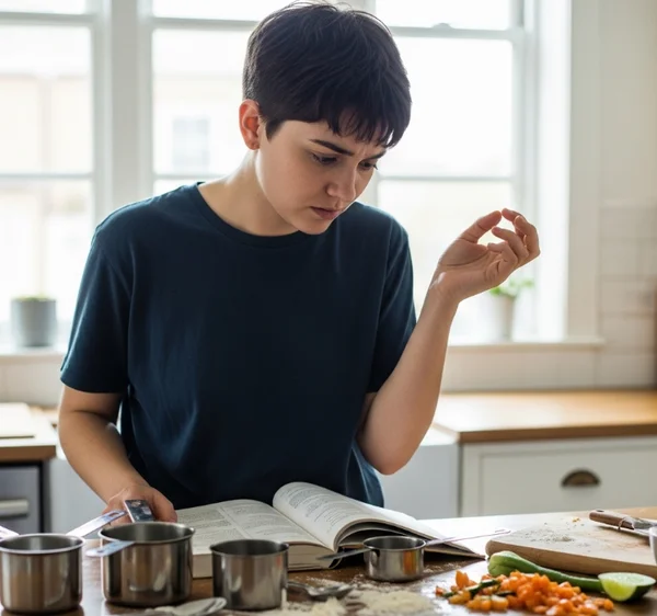 計算障害のためにキッチンでの困難に直面している人。