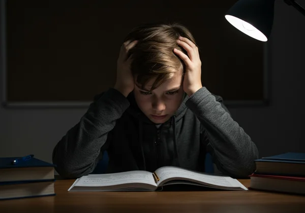 Adolescente con aspecto ansioso o abrumado por matemáticas complejas