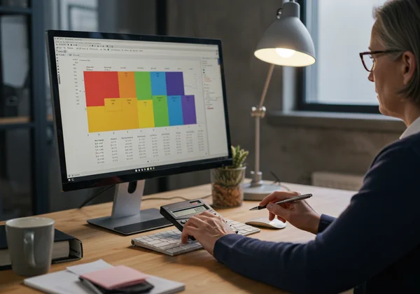 Adult using tech for workplace dyscalculia support