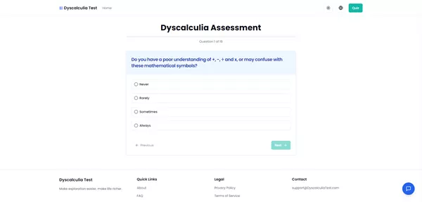 Online dyscalculia test screen