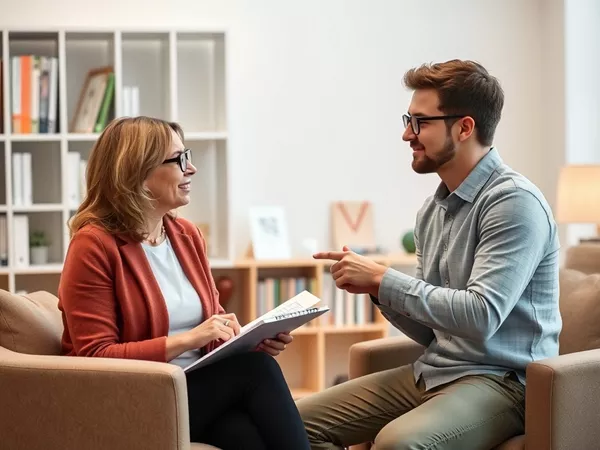 Scene of a counselor discussing dyscalculia with a patient