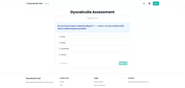 Online dyscalculia test