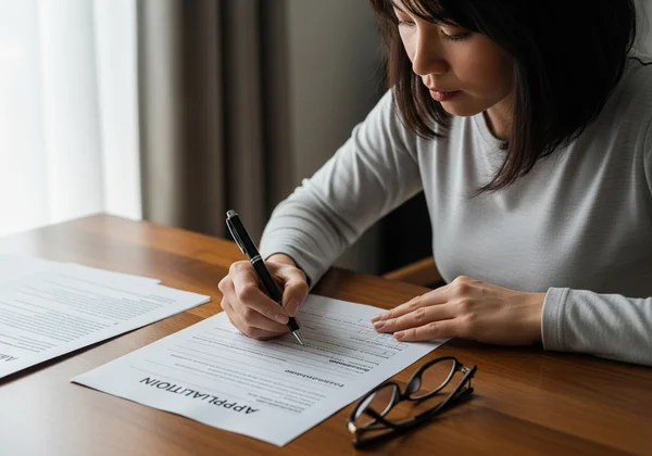 Person füllt ein Selbsteinschätzungsformular aus